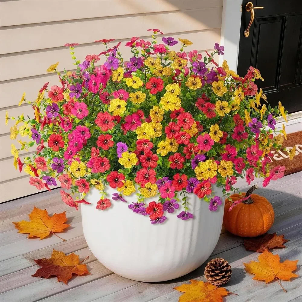 12 Bundles UV Resistant Artificial Outdoor Flowers Faux Plants Multicolor Decor - Picture 1 of 8